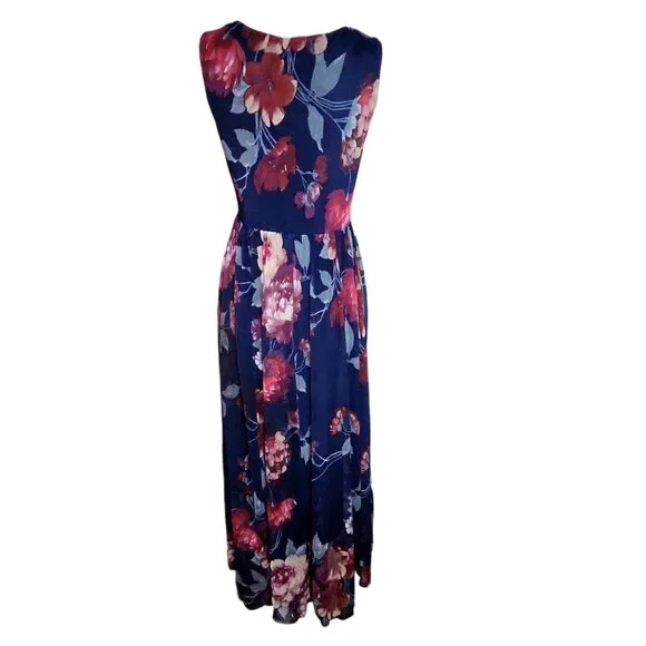 Alexa B Nites Dress Womens‎ Size 6 Blue Floral Sleeveless Pullover Jeweled Mesh - Picture 4 of 6